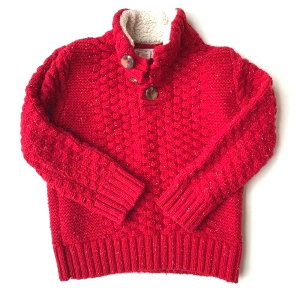 Cat & Jack Toddler Boys Red Pullover Sweater W/ Buttons Size 3T Thick & Warm EUC